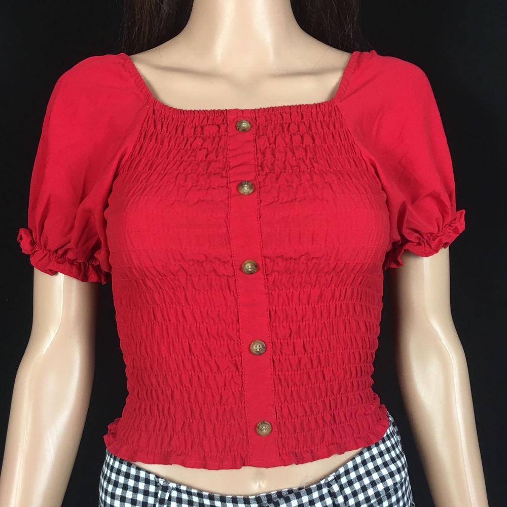 Red Ruffled Square Neck Puff Sleeve Top - Picture 4 of 9